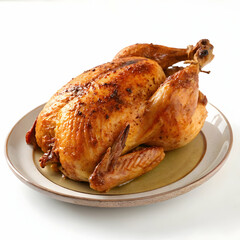 Roasted chicken on plate isolated on transparent background  