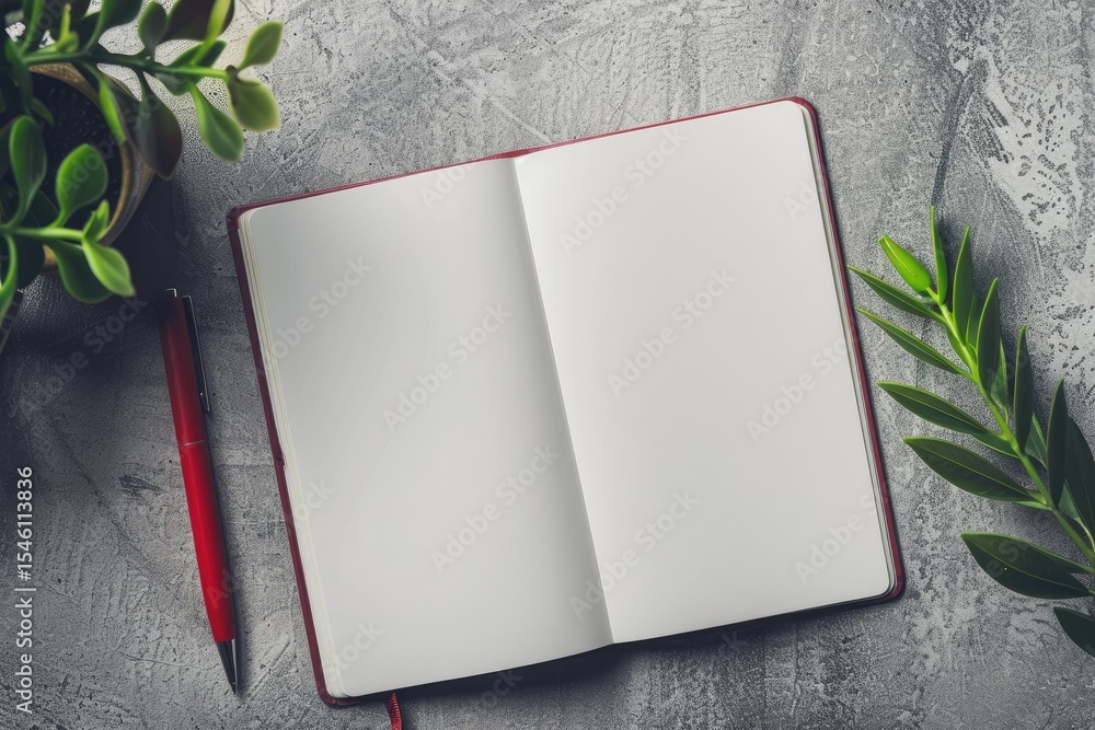 Poster flawless visual of a white notebook is open to a white notebook with a red pen on it