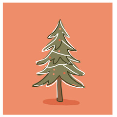 Cartoon Christmas tree decorated with colorful ornaments  