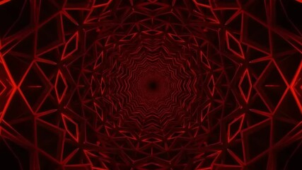 Abstract red geometric tunnel with intricate patterns creating a sense of depth and movement - Powered by Adobe