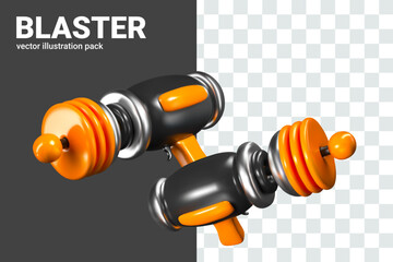 Futuristic weapons in different positions. Realistic blaster for online games