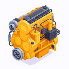 Powerful Yellow Industrial Engine Detailed Isometric View showcasing intricate components and robust design ideal for engineering projects and machinery illustrations.