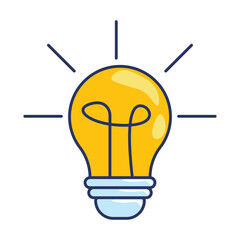 Bright Yellow Light Bulb Icon &ndash; Flat Cartoon Style Illustration for Business Ideas and Creativity Concepts