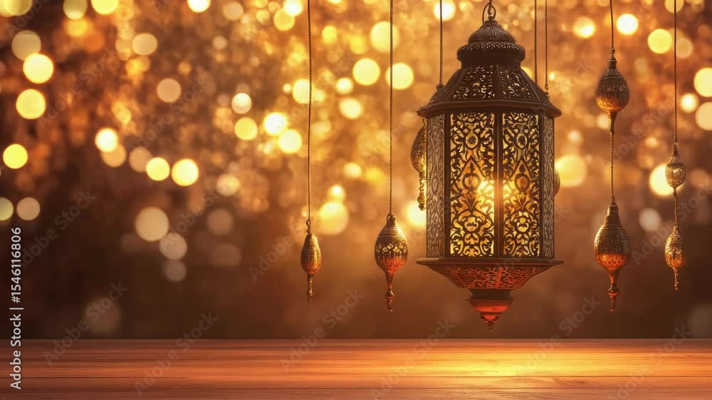 Poster lanterns are illuminated in front of a forest background