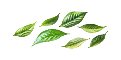 Fresh Green Leaves Arranged on transparent white background in PNG format. 