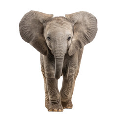 Obraz premium Young Asian Elephant Walking Toward Camera in Natural Setting with Detailed Textures and Expressions