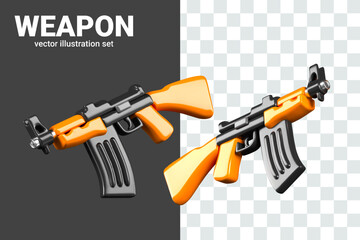 Short barreled machine gun in different positions. Shiny new firearm with magazine