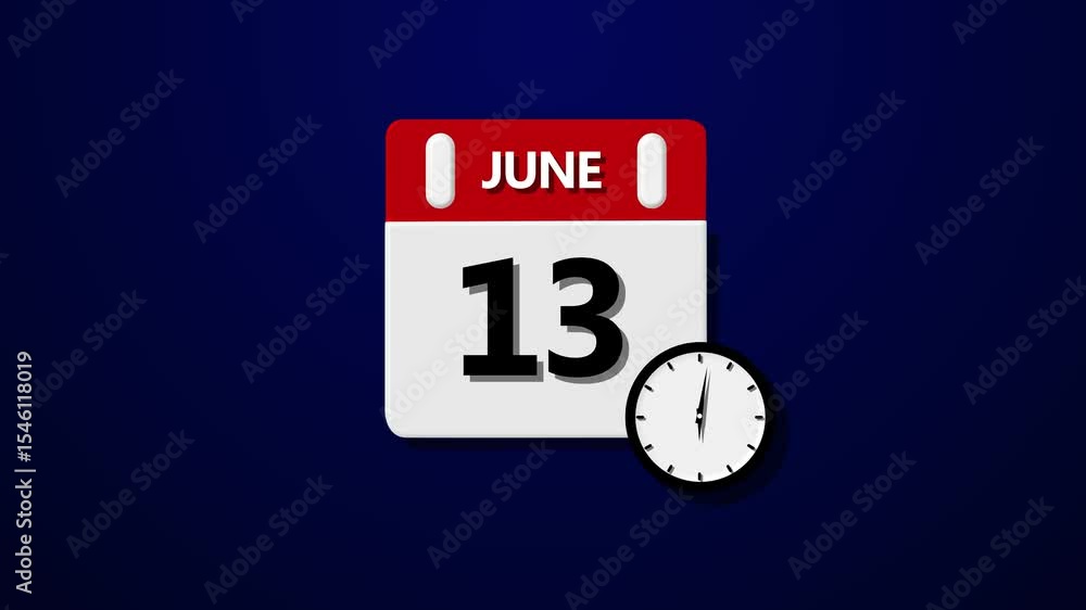 Poster june 13 daily calendar icon animation on transparent background. sophisticated calendar animation. d