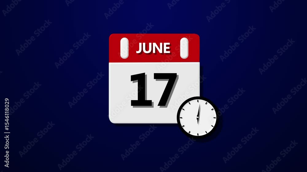 Poster june 17 daily calendar icon animation on transparent background. boost your productivity and impress