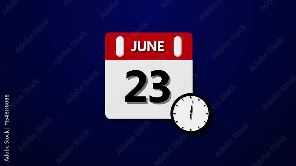 Poster june 23 daily calendar icon animation on transparent and black col simple icon animation date change