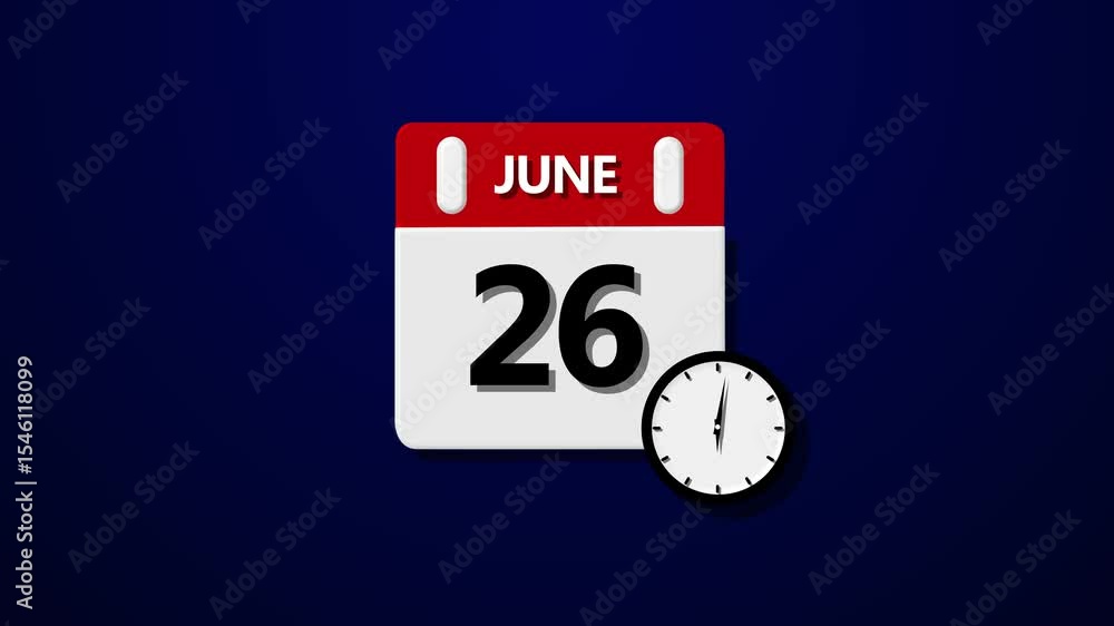 Poster june 26 month calendar. calendar simple icon animation date change time month. calendar simple icon 