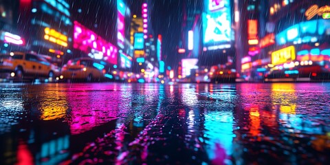 Fototapeta premium Vibrant Neon Cityscape Futuristic Urban Night Scene