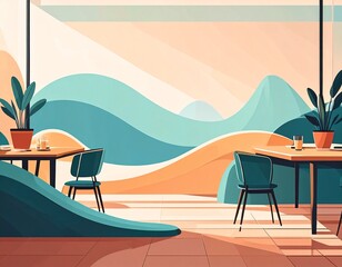Obraz premium Café with scenic hills