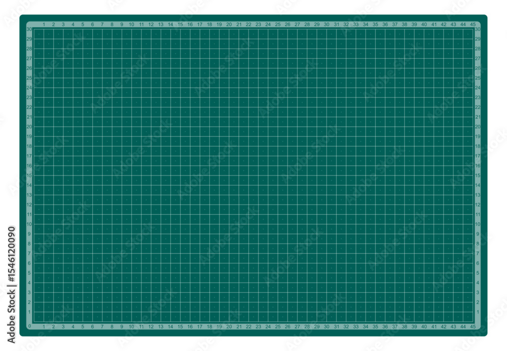 Poster blueprint background. green cutting mat with grid lines and numeric measurements. technical backdrop
