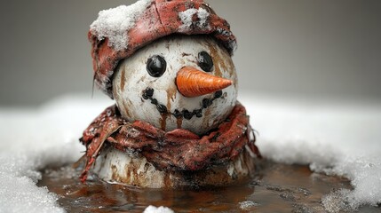 3d render Melting Snowman: A Winter's End Photograph isolated background