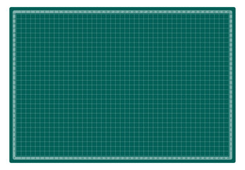Blueprint background. Green cutting mat with grid lines and numeric measurements. Technical backdrop for blueprint, architecture, engineering, or drafting projects. Realistic vector illustration.