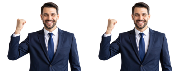 Happy Businessman Celebrating Success with Raised Fist – Transparent Background