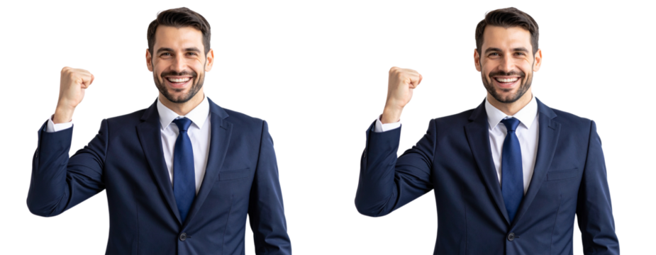 Happy Businessman Celebrating Success with Raised Fist – Transparent Background