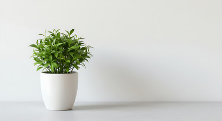 Lush green houseplant in a pristine white planter, epitomizing modern minimalist styling.
