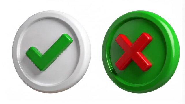 Animated Check Mark and Cross Mark Icons, Modern 3D Rendering of Approval and Rejection