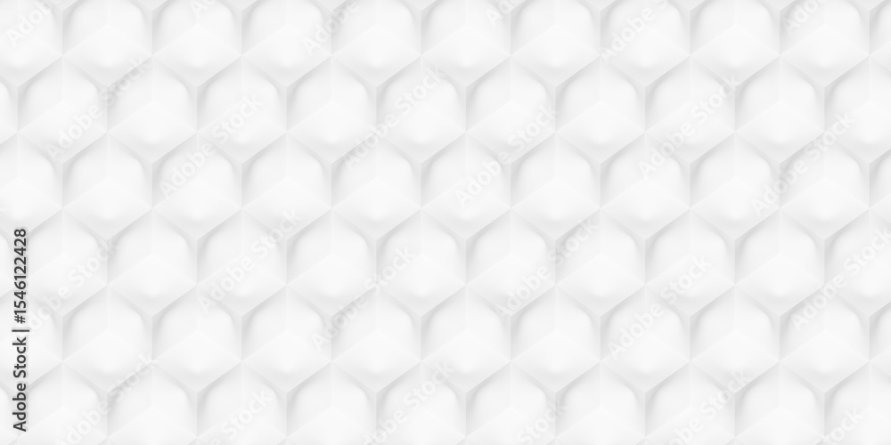 Poster modern minimal white dented hexagon honeycomb cubes geometry pattern background isometric view