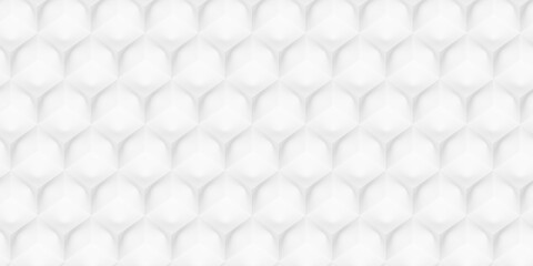 Modern minimal white dented hexagon honeycomb cubes geometry pattern background isometric view