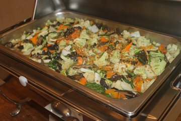 Healthy Indonesian Stir-Fried Mixed Vegetables (Cap Cai) in a Warming Tray