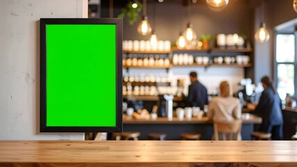 Empty green screen display in cafe - Powered by Adobe