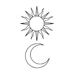 sun and moon celestial outline set