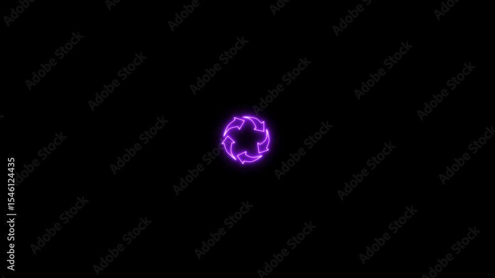 Wall mural reload icon animation on black background. neon refresh sign icon with circle arrow rotation animate