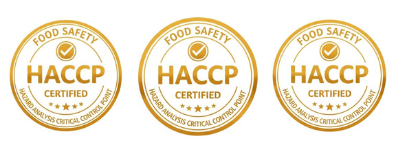 Obraz premium HACCP Certified food safety golden label on white background