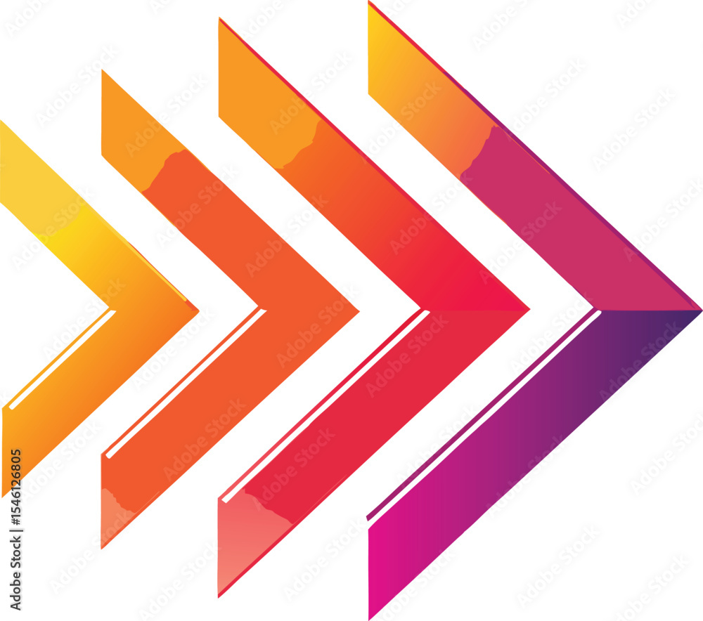 Aufkleber triple overlapping chevron arrows: gradient transition in rightward motion