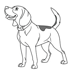 Detailed dog vector showing full-body posture of a hound in outline style.