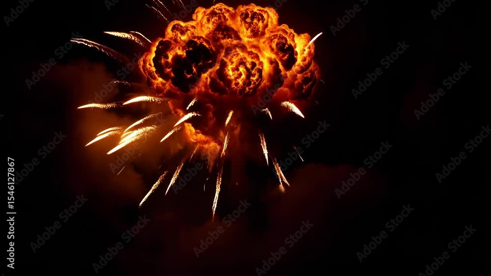 Poster dynamic fiery explosion burst with sparkling trails in slow motion