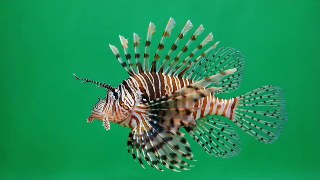 Colorful lionfish swimming gracefully in tropical waters showcasing vibrant fins and patterns