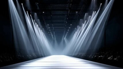 Illuminated runway showcasing a modern fashion show event with bright spotlights - Powered by Adobe