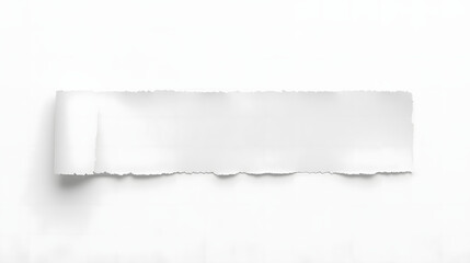 Torn paper on white background: A single strip of torn paper, revealing a subtle texture and suggesting a sense of incompleteness, stands out against a pristine background.