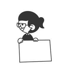 cute girl holding blank space in  doodle cartoon illustration