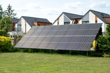Solar panels in the courtyard of a private house. Concept of sustainable resources and alternative...