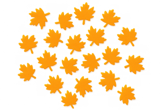 Orange maple leaves arranged in heart shape over transparent background, perfect for autumn-themed projects