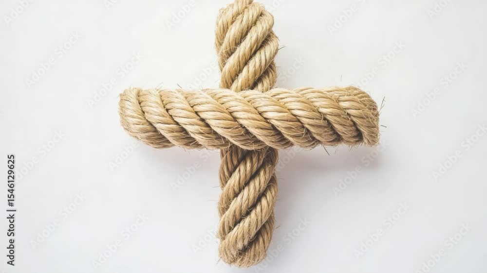 Poster a simple rope cross on a clean white background, often used as a symbol in various contexts