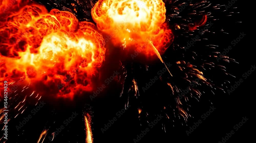 Poster dynamic explosion sequence with intense fireball eruption and dramatic shockwave burst