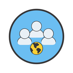 Global Community Networking Icon with People and Planet Earth Vector