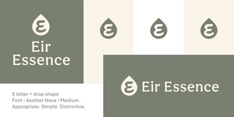 Modern organic E letter logo inside drop shape for wellness and tech