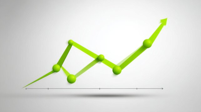Dynamic green line graph with rounded nodes, ascending sharply to a bold upward-pointing arrow, displayed on a light gradient grey background with subtle circular patterns. - Powered by Adobe