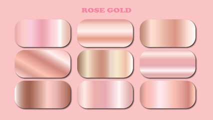 Rose Gold Gradient Swatch Set Featuring Nine Metallic Tones on Blush Background in Vector Style