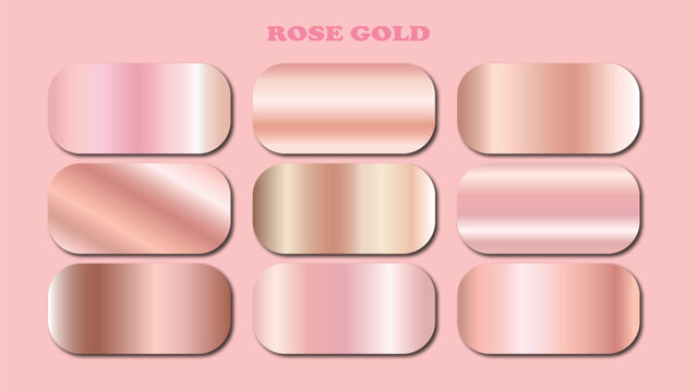 Rose Gold Gradient Swatch Set Featuring Nine Metallic Tones on Blush Background in Vector Style