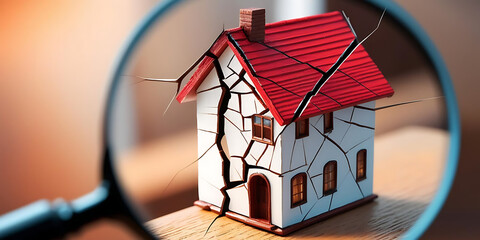 Cracked miniature house symbolizing property issues
