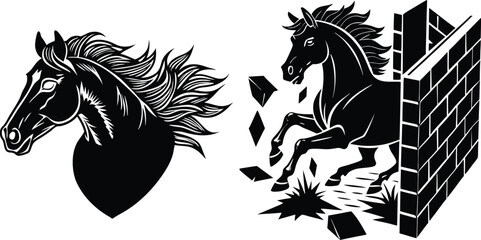 Silhouette of a horse rearing on its hind legs vector on a white background