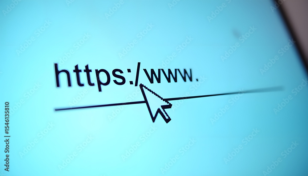 Poster a computer screen with 'https://www.' and a cursor, ready to browse the internet.